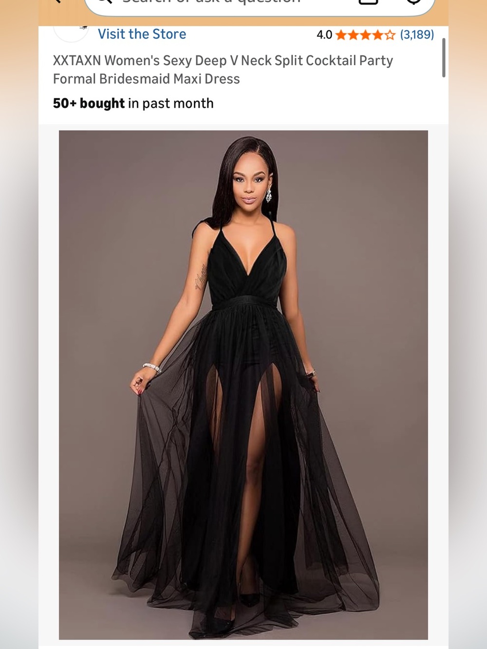 Elegant Black Tulle Maxi Dress with Deep V-Neck